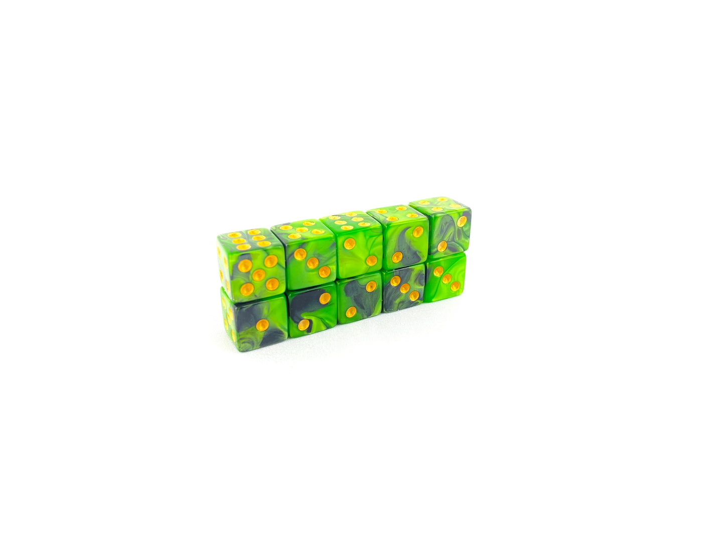 Grüne 12-mm-Würfel im Stapel – 10× W6 für Tabletop und Brettspiele