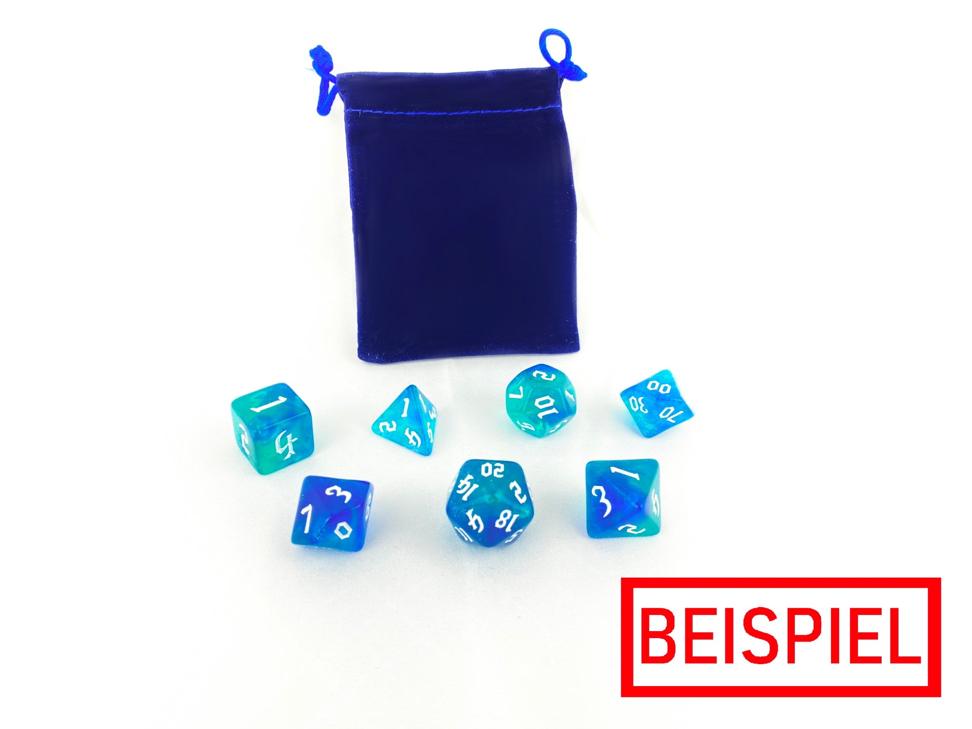 Blaues Würfelset aus dem Mystery Pack – Polyhedral Dice für D&D