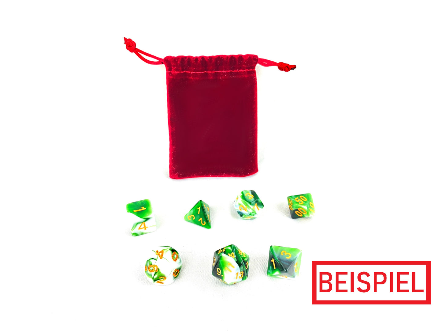 Komplettes Beispiel-Würfelset ohne Verpackung – Inhalt des Mystery Packs