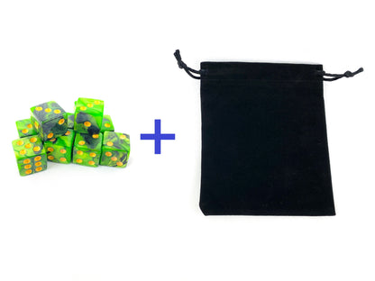 Würfelset mit Aufbewahrungsbeutel – 10 grüne W6-Würfel für Tabletop-Spiele